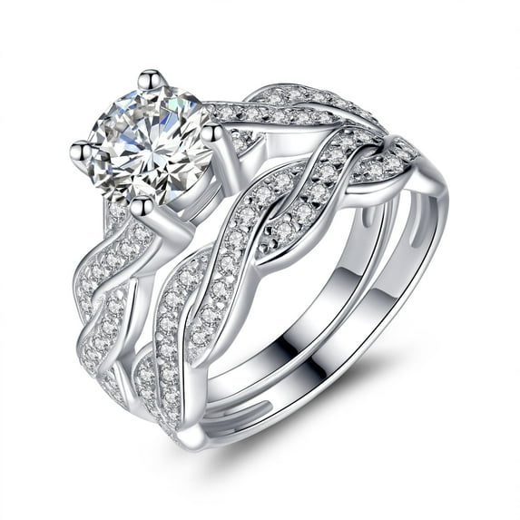MABELLA 1.28 Carat TCW Round Cut CZ 925 Sterling Silver Wedding Rings Bridal Set Size 6