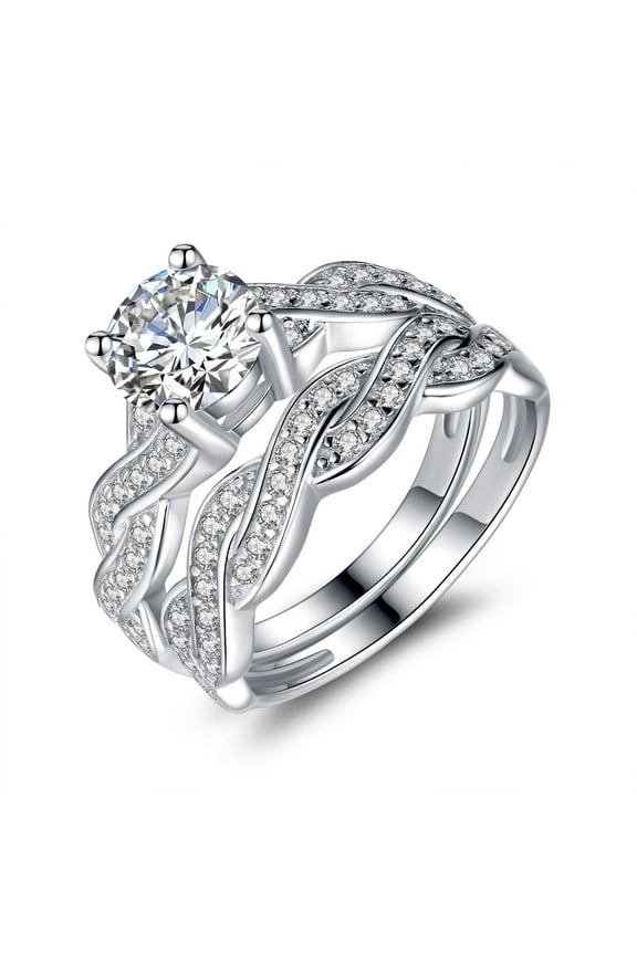 1.28 Carat TCW Round Cut CZ 925 Sterling Silver Wedding Rings Bridal Set Size 8