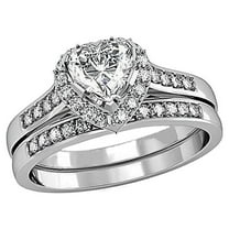 MABELLA 1.65 Carat TCW Heart Cut CZ 925 Sterling Silver Wedding Rings Bridal Set