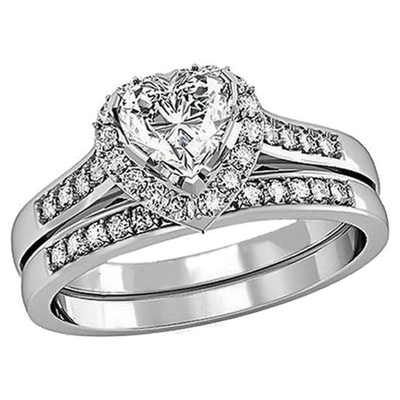 MABELLA 1.65Carat TCW Heart Cut CZ 925 Sterling Silver Wedding Rings Bridal Set
