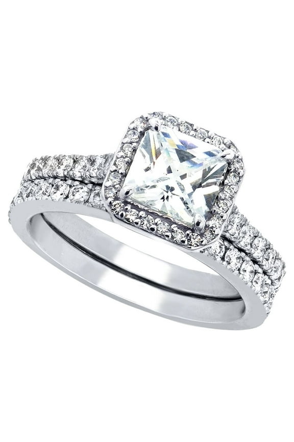 1.80 Carat TCW Princess Cut CZ 925 Sterling Silver Wedding Rings Bridal Set