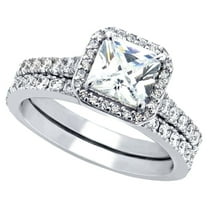 MABELLA 1.80 Carat TCW Princess Cut CZ 925 Sterling Silver Wedding Rings Bridal Set