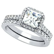 MABELLA 1.80 Carat TCW Princess Cut CZ 925 Sterling Silver Wedding Rings Bridal Set