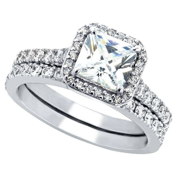 MABELLA 1.80 Carat TCW Princess Cut CZ 925 Sterling Silver Wedding Rings Bridal Set
