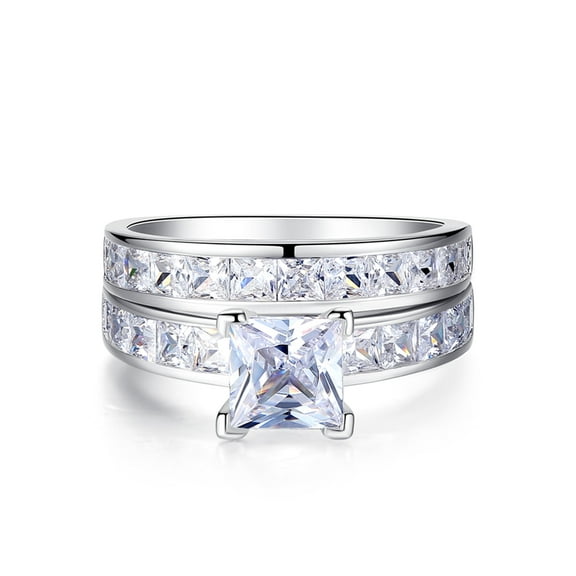 MABELLA 3.44 Carat TCW Princess Cut 925 Sterling Silver Wedding Rings Bridal Set
