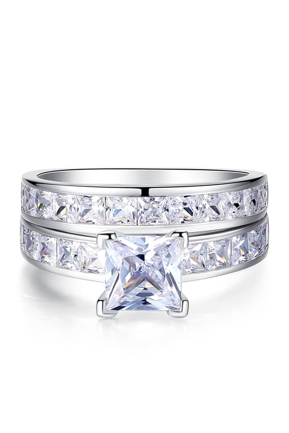 3.44 Carat TCW Princess Cut 925 Sterling Silver Wedding Rings Bridal Set