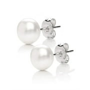 MABELLA 925 Sterling Silver AAA Freshwater Cultured Pearl White Button Stud Earrings for Women 7MM