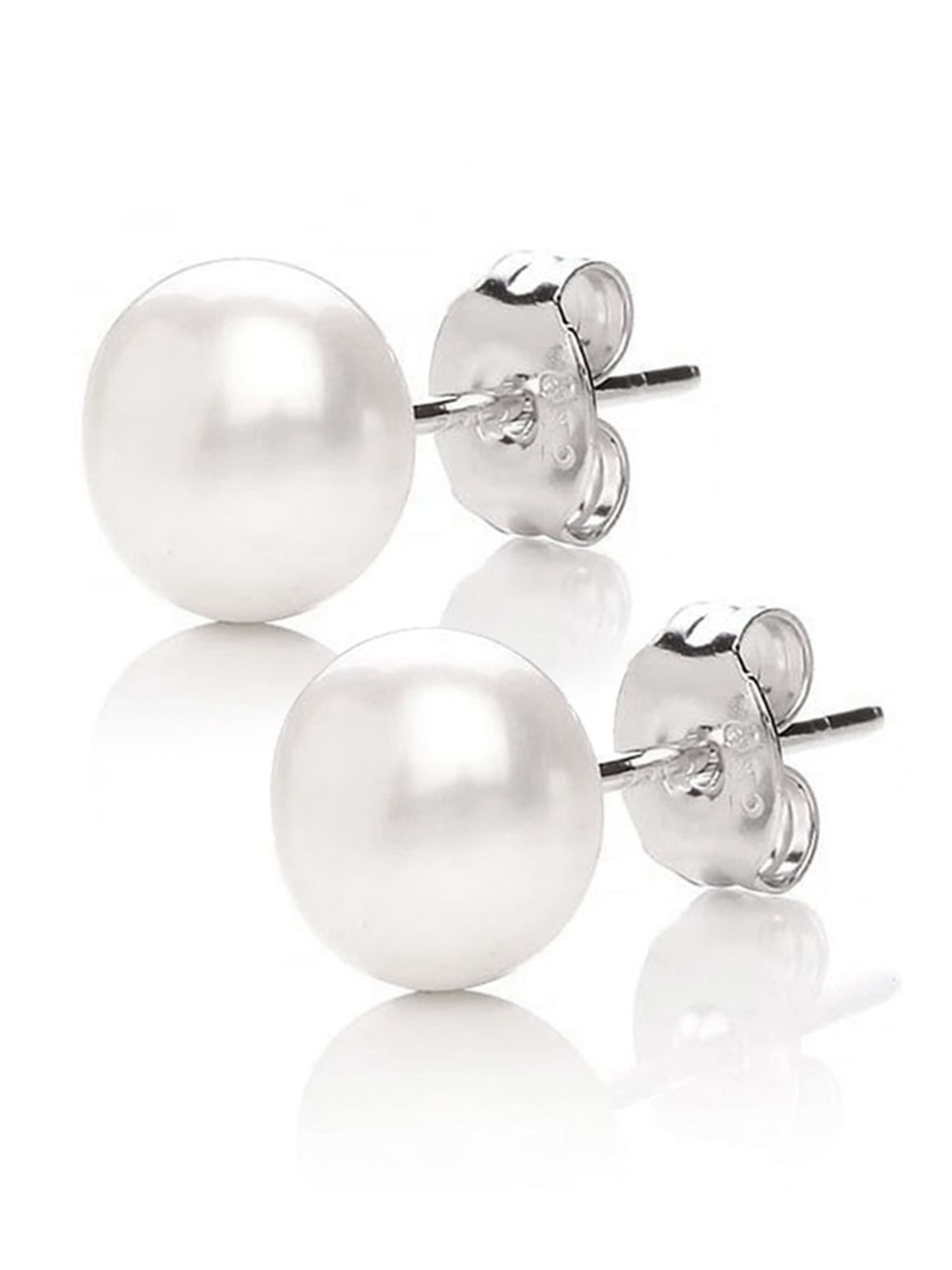 MABELLA 925 Sterling Silver AAA Genuine Freshwater Cultured Pearl White Button Stud Earrings for Women 10MM