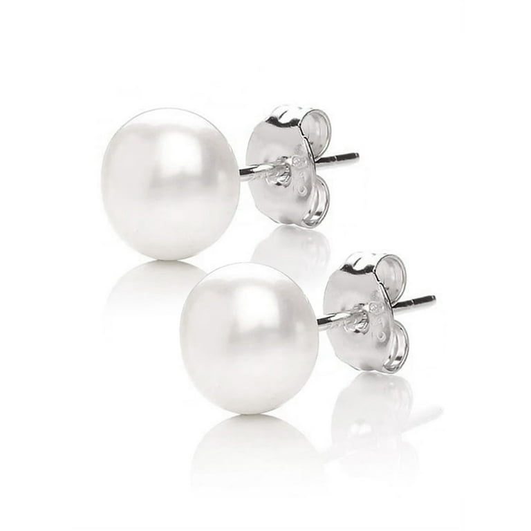 MABELLA 925 Sterling Silver, AAA Freshwater Pearl, White Button