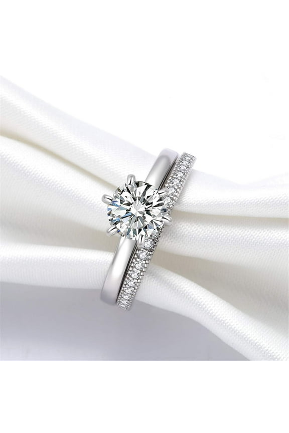 925 Sterling Silver CZ Round Solitaire Wedding Engagement Bridal Rings Set for Women