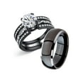 thumbnail image 1 of MABELLA Couple Rings Black Men’s Titanium Matching Band Women CZ Stainless Steel Engagement Wedding Sets, 1 of 7