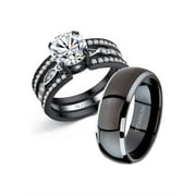 MABELLA Couple Rings Black Men s Titanium Matching Band Women CZ Stainless Steel Engagement Wedding Sets