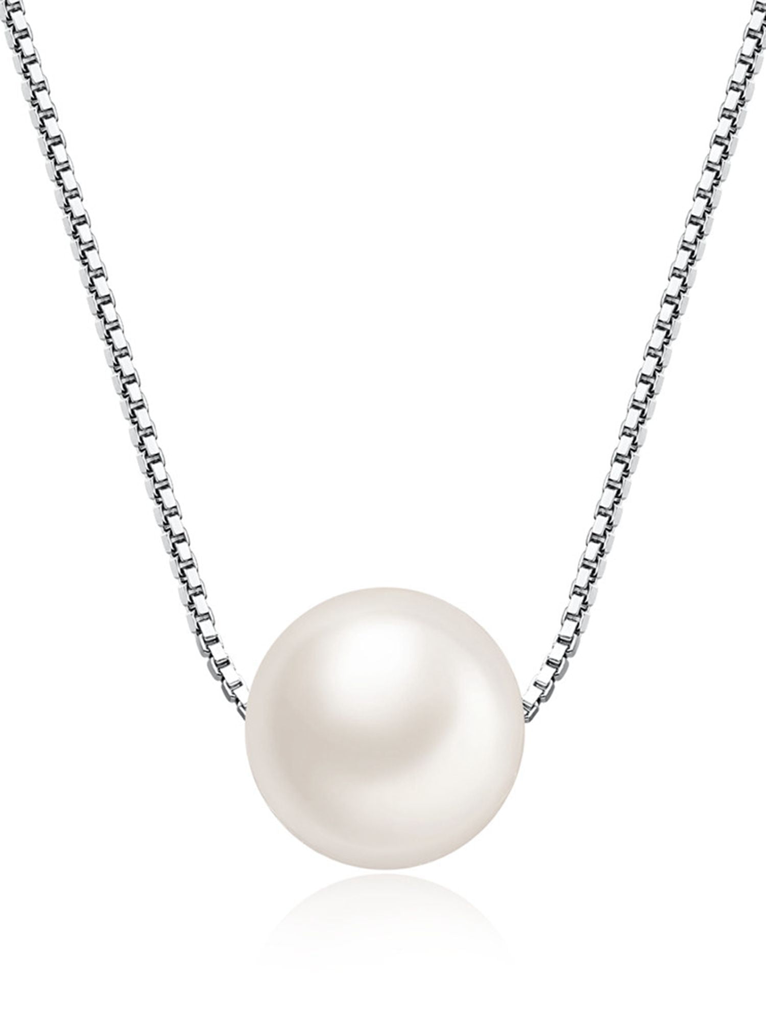 MABELLA Freshwater Cultured 8MM AAA White Single Round Pearl Pendant Necklace for Women