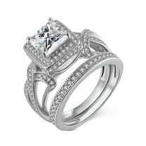 MABELLA Infinity Princess Cut Cz Sterling Silver Wedding Engagement Bridal Ring Set