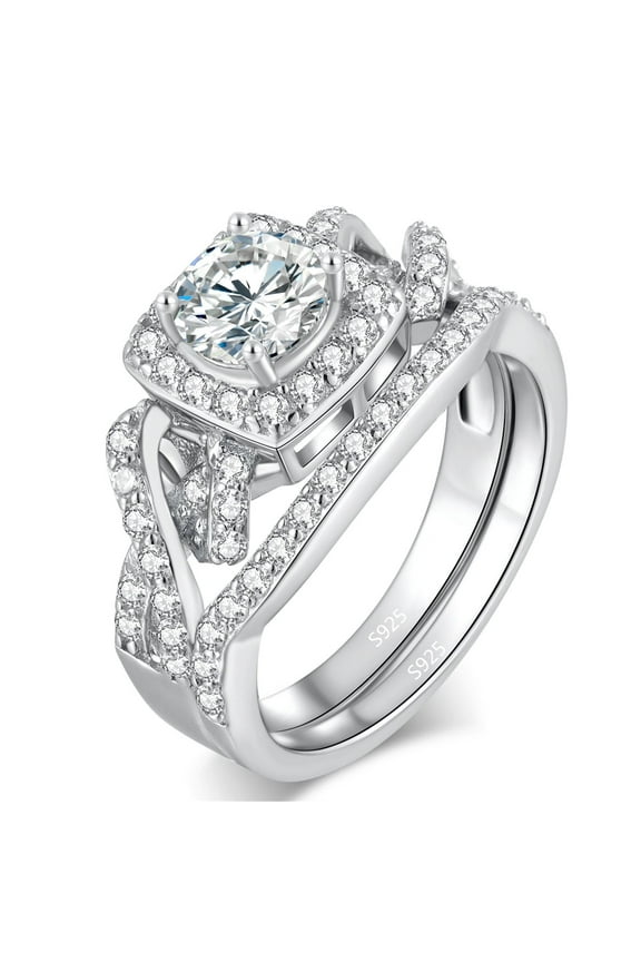 Infinity Wedding Rings Set for Women 925 Sterling Silver Cubic Zirconia Round Cut Halo CZ Eternity Engagement Bridal Set Gifts for Her,Size 11