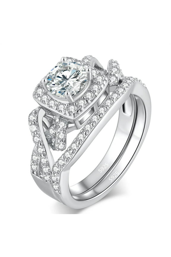 Infinity Wedding Rings Set for Women 925 Sterling Silver Cubic Zirconia Round Cut Halo CZ Eternity Engagement Bridal Set Gifts for Her,Size 5