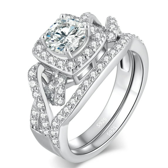 MABELLA Infinity Wedding Rings Women Sterling Silver Round CZ Cubic zirconia Halo Eternity Engagement Bridal Set