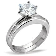 DEVUGGO MABELLA Plain 316L Stainless Steel 1.28ct Solitaire Created Diamond Women Bridal Engagement Ring