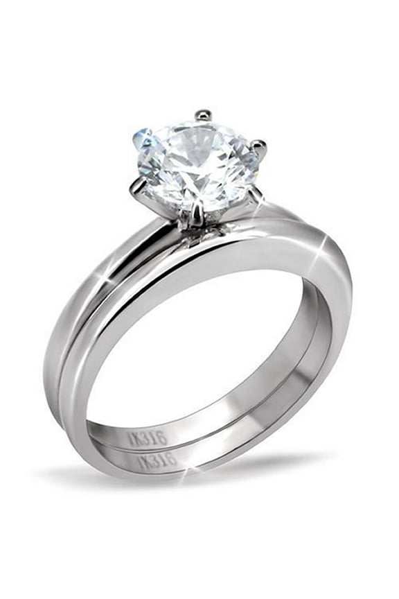 MABELLA Plain 316L Stainless Steel 1.28ct Solitaire Created Diamond Women Bridal Engagement Ring