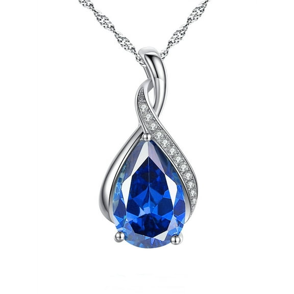 MABELLA Sterling Silver Simulated Blue Sapphire Birthstone Pendant Necklace, Mother's Day Gifts for Women
