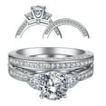 thumbnail image 1 of MABELLA Three Stone Brilliant Cut CZ Sterling Silver Wedding Rings Size 9, 1 of 7