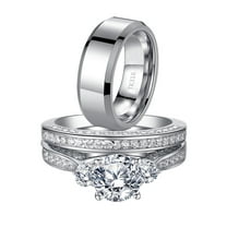 MABELLA Women 925 Sterling Silver CZ Wedding Rings Set,Mens Stainless Steel Matching Band