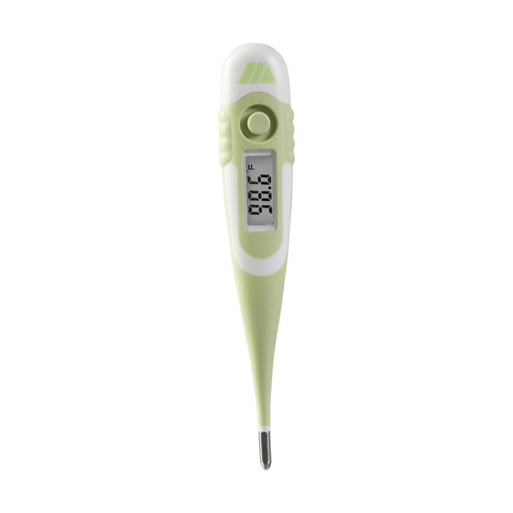 MABIS 9-Second Waterproof Digital Thermometer with Flexible Tip for Fast Oral, Rectal or Underarm Temperature Readings for Babies, Children and Adults, Green