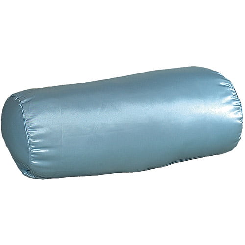 MABIS Cervical Roll Neck Support Pillow for Spine and Neck Pain Relief, Blue Satin, 8 inch x 7 inch