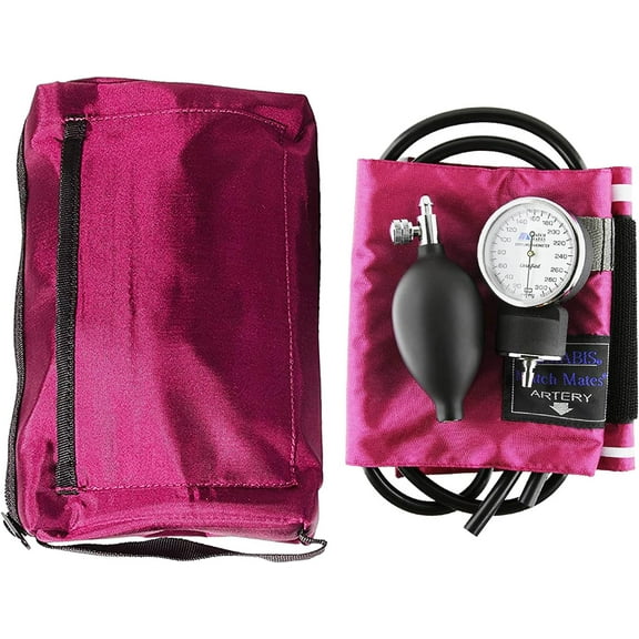 MABIS MatchMates Manual Blood Pressure Monitor Kit Aneroid Sphygmomanometer with Calibrated Nylon Cuff and Oversized Carrying Case, FSA and HSA Eligible, Adult, Magenta