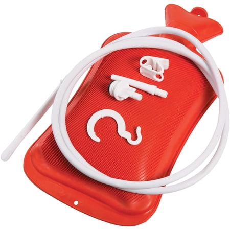 MABIS Reusable Hot Water Bottle, Enema and Douche Kit Helps to Alleviate Pain Associated with Constipation, Bloating, Aches and Pains, 2 Quart Capacity, Red, One