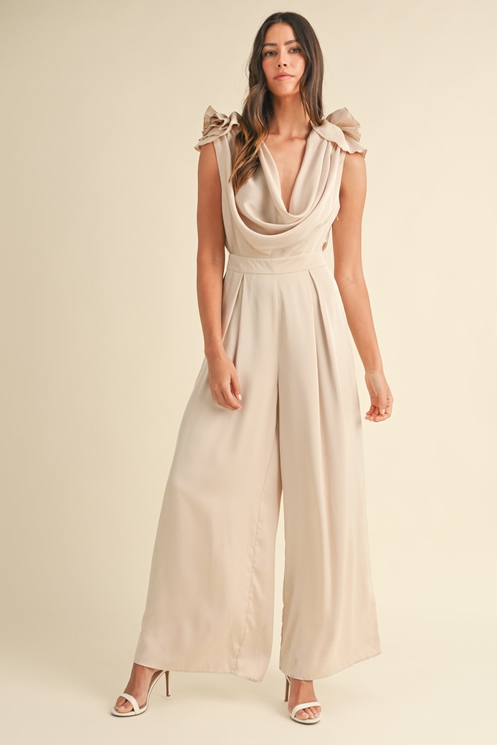 Round Neck Beaded Jumpsuit with Cutout Daffodil