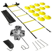 MABOTO Speed Training Kit Ladder Football Ladder with 12-Rung with 12 Cones and 4 Stakes Football Training Equipment Speed Training Kit for Football Basketball Baseball Hockey