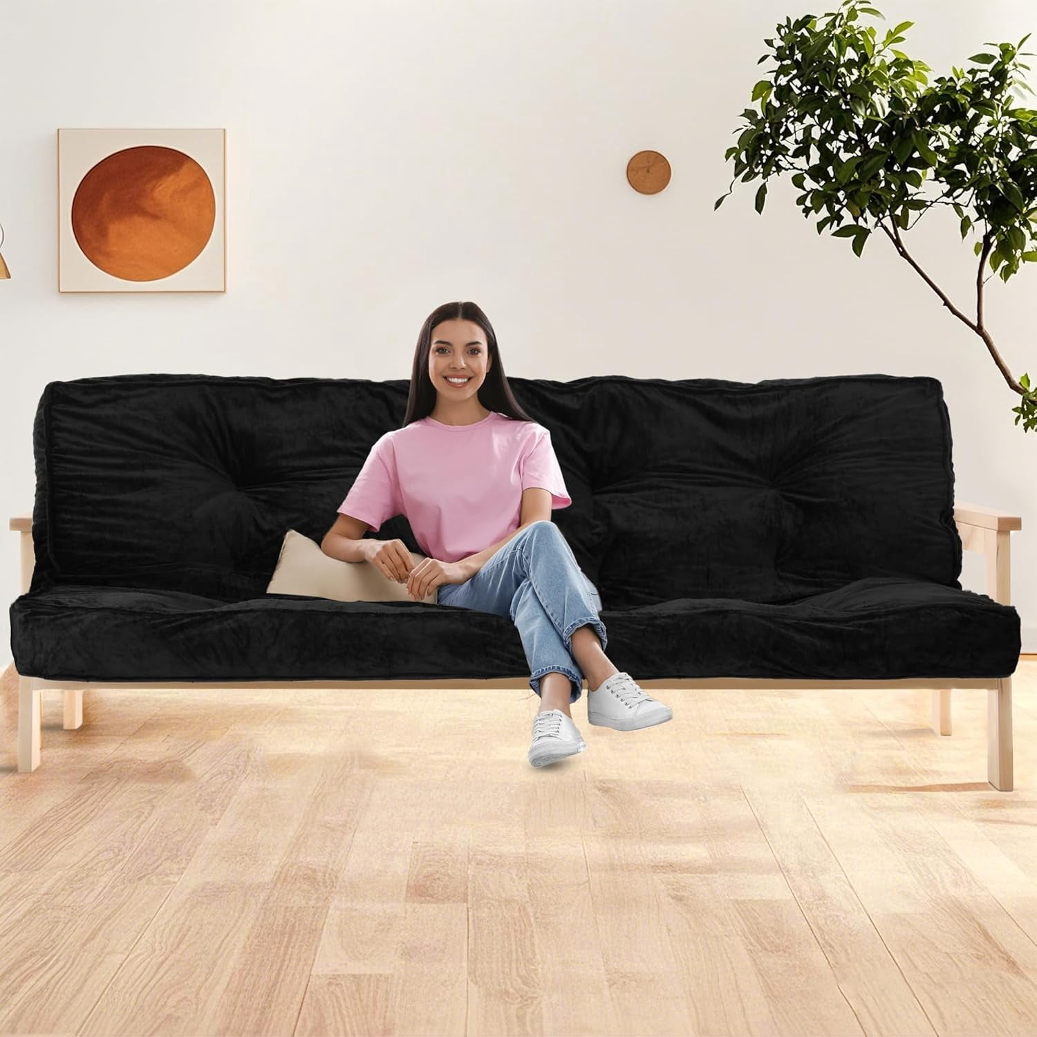 MABOZOO 8 Inch Futon Mattress Queen Size, Extra Thick Velvet Futons Sofa Couch Bed Floor Mattress, Tatami Mat Sleeping Pad Bed Mattress with Shredded Foam Filling(60 * 80 inch)