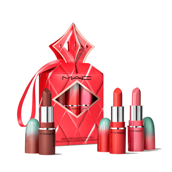 MAC Cosmetics Mini Lustreglass Lipstick Trio Set - Red Pink - Posh Pit & No Photos & Tnteaser 0.05oz Each