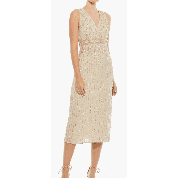 MAC DUGGAL Women's Sequin Sheath Midi Dress Nude 12 New with Tags