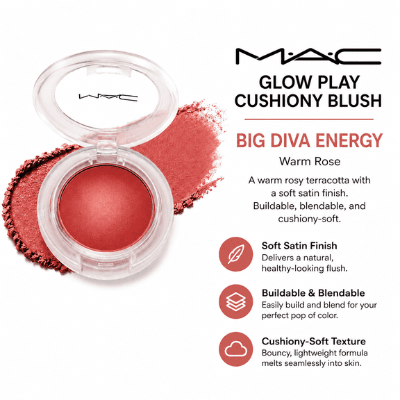 MAC Glow Play Cushiony Blush  Big Diva Energy  Warm Rosy Terracotta