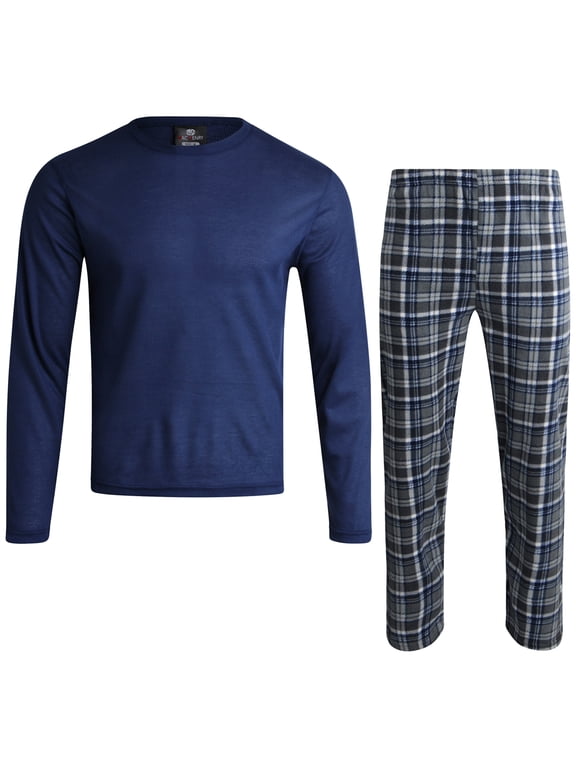 Mens Pajama Sets - 2 Piece Thermal Waffle Shirt & Polar Fleece Plaid Pajama Pants (S–XL)