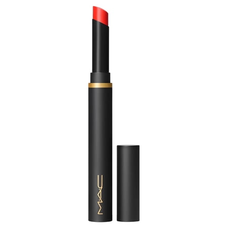 MAC Powder Kiss Velvet Blur Slim Lipstick - Devote To Danger (bright orange red)