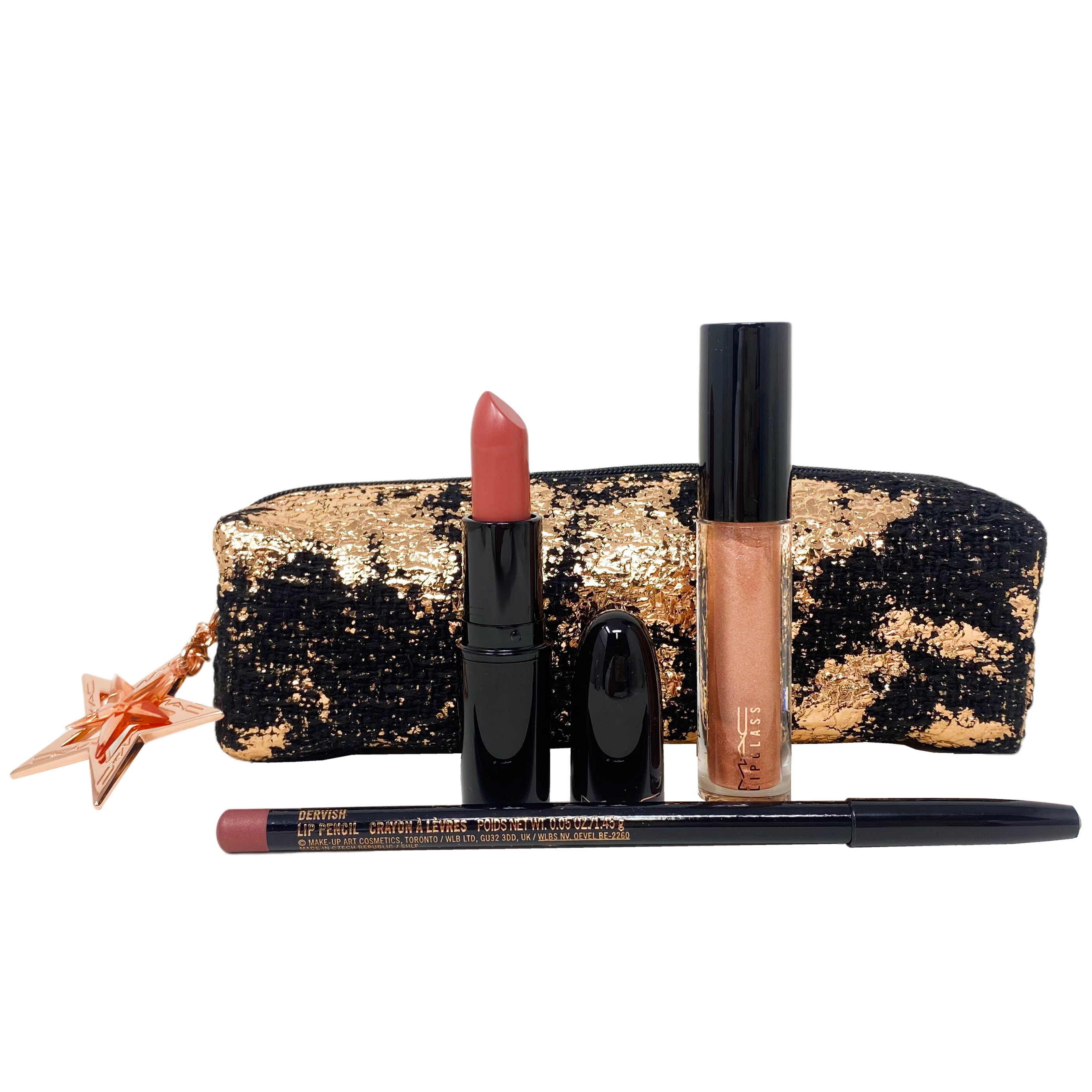 MAC Starlit Lip Bag: Neutral - Includes Matte Lipstick, Lip Pencil, and Lipglass