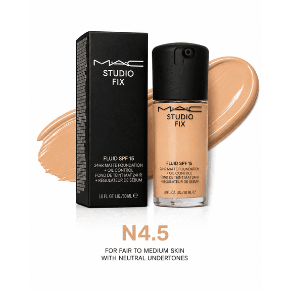 MAC Studio Fix Fluid Broad Spectrum SPF 15 Foundation N4.5 24HR Matte + Oil Control 1.0 fl oz / 30 mL