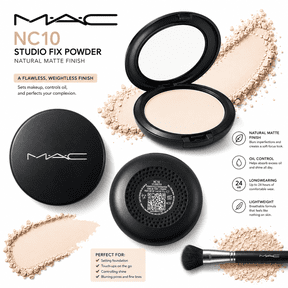 MAC Studio Fix Powder Plus Foundation NC10 | 24-Hour Oil Control | Buildable Medium-to-Full Coverage | Blur-Matte Finish | Refillable Compact | 0.42 oz / 12 g