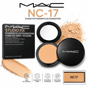 MAC Studio Fix Powder Plus Foundation NC17 | Buildable Medium-to-Full Coverage | 24HR Oil Control | Blur-Matte Finish | Waterproof | Refillable Compact | 0.42 oz / 12 g