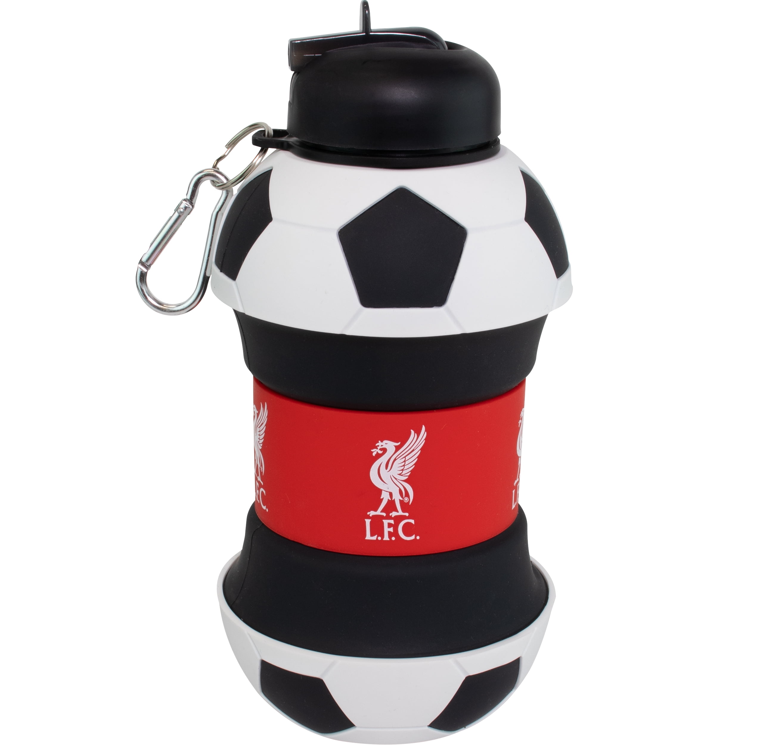MACCABI ART Liverpool Clip-On Collapsible 1 Liter, 34 oz. size BPA-Free Silicone Soccer Large Water Bottle for Kids