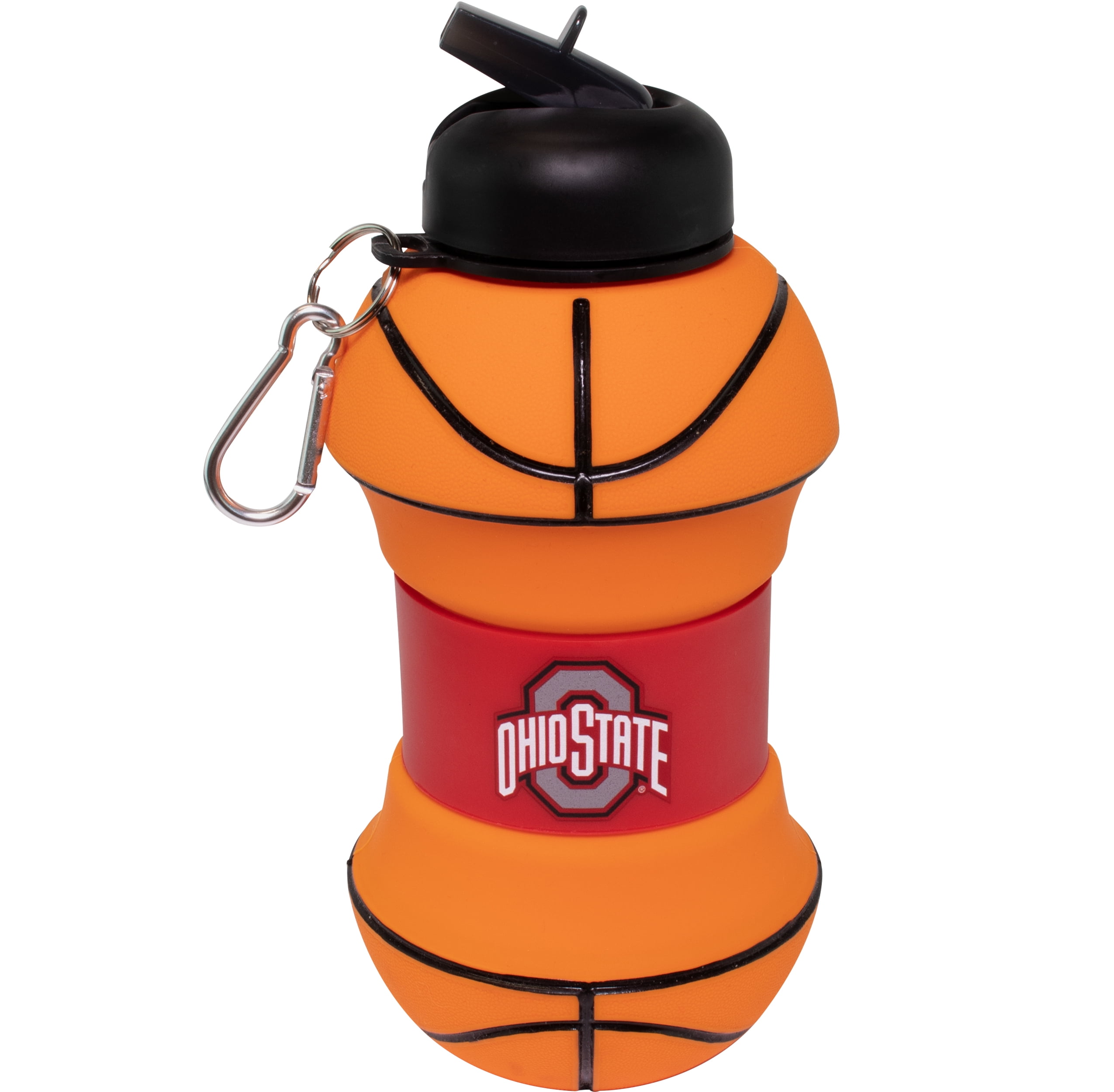 MACCABI ART Ohio State Clip-On Collapsible 1 Liter, 34 oz. size BPA-Free Silicone Basketball Large Water Bottle for Kids