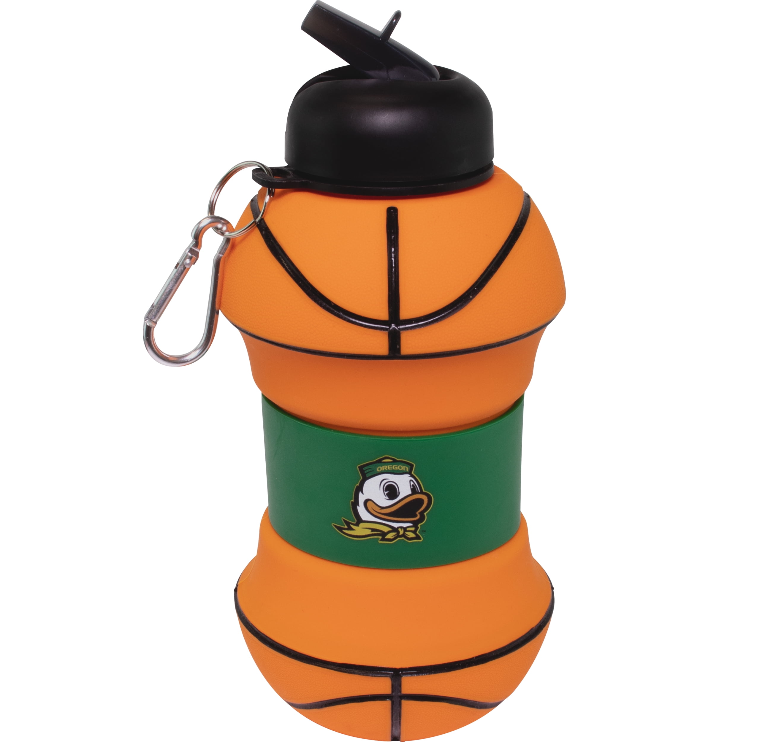 MACCABI ART Oregon Ducks Clip-On Collapsible 1 Liter, 34 oz. size BPA-Free Silicone Basketball Large Water Bottle for Kids