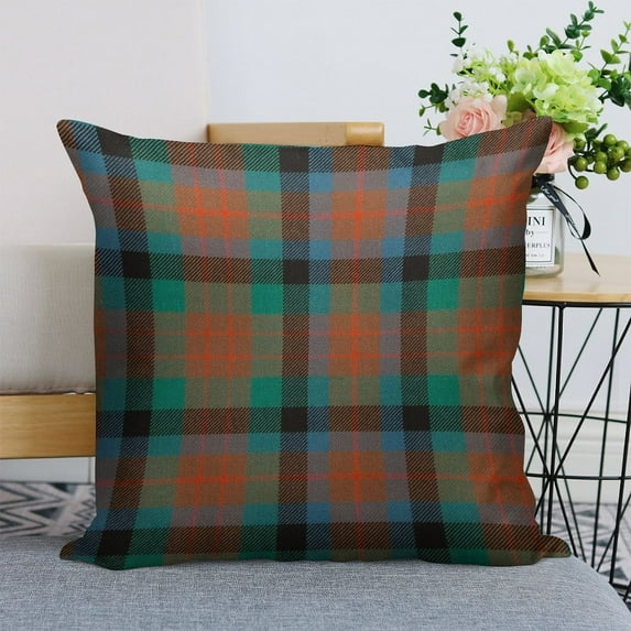 MACDUFF HUNTING ANCIENT TARTAN Linen Throw Pillow Covers 20"x20" Decorative Cushion Cases with Hidden Zipper for Sofa, Couch, Bed, Living Room–No Insert Made in USA