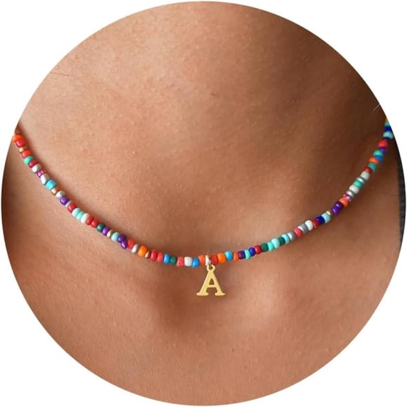 MACEHLJP Beaded Initial Necklaces for Women Colorful Bohemian Choker Gift for Her Christmas Birthday Gifts