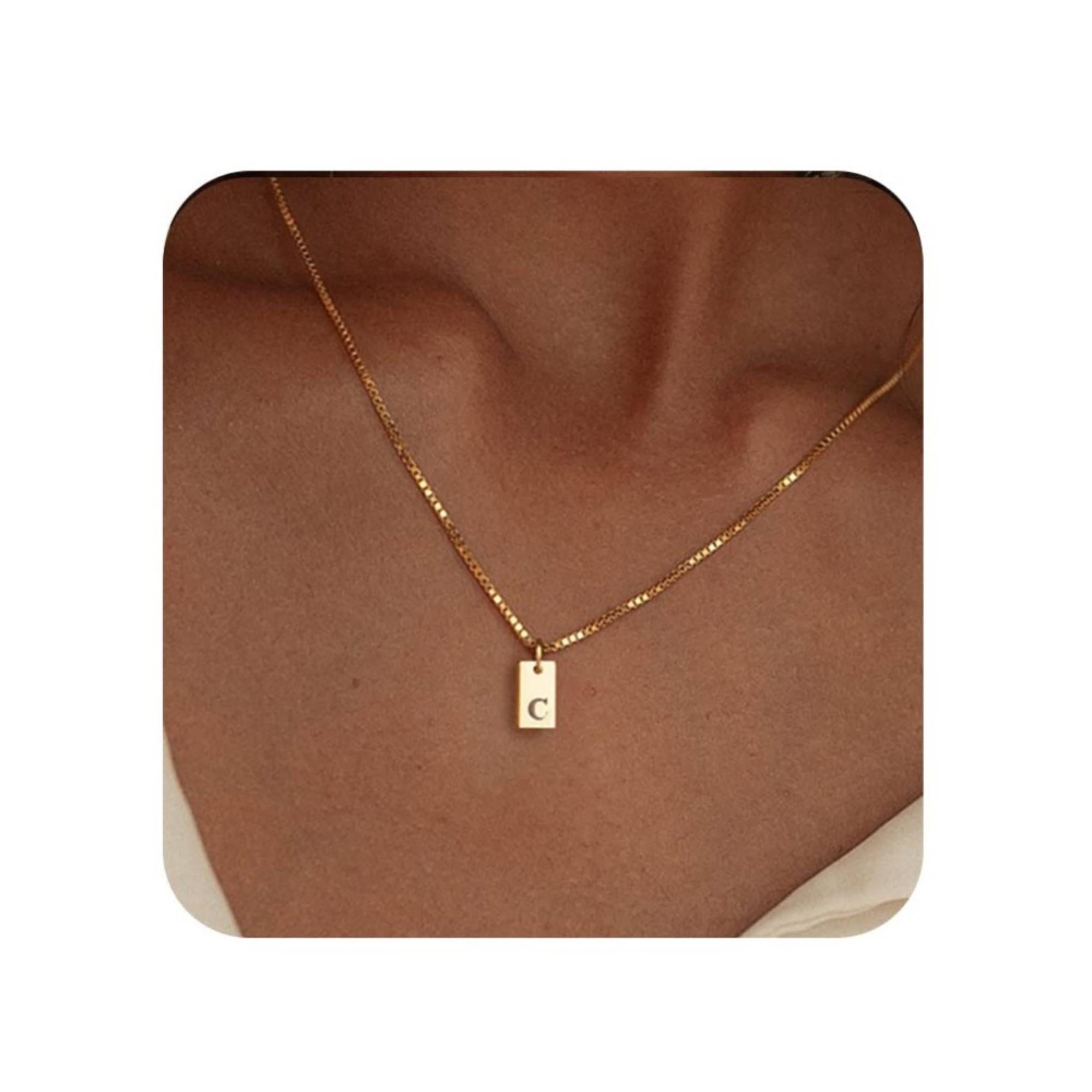 MACEHLJP Initial Necklace for Her Personalized Initial Tag Pendant Necklaces 14K Gold Plated
