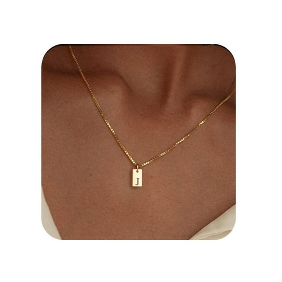 MACEHLJP Initial Necklaces for Women 14K Gold Plated J-Initial Tag Pendant Necklace for Her