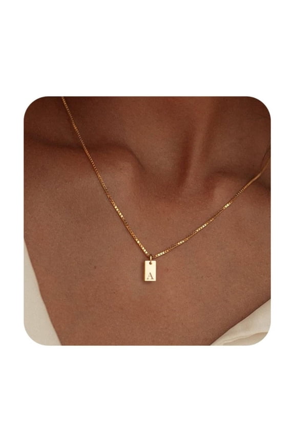 Initial Necklaces for Women 14K Gold Plated Personalized Initial Tag Pendant Necklace for Her